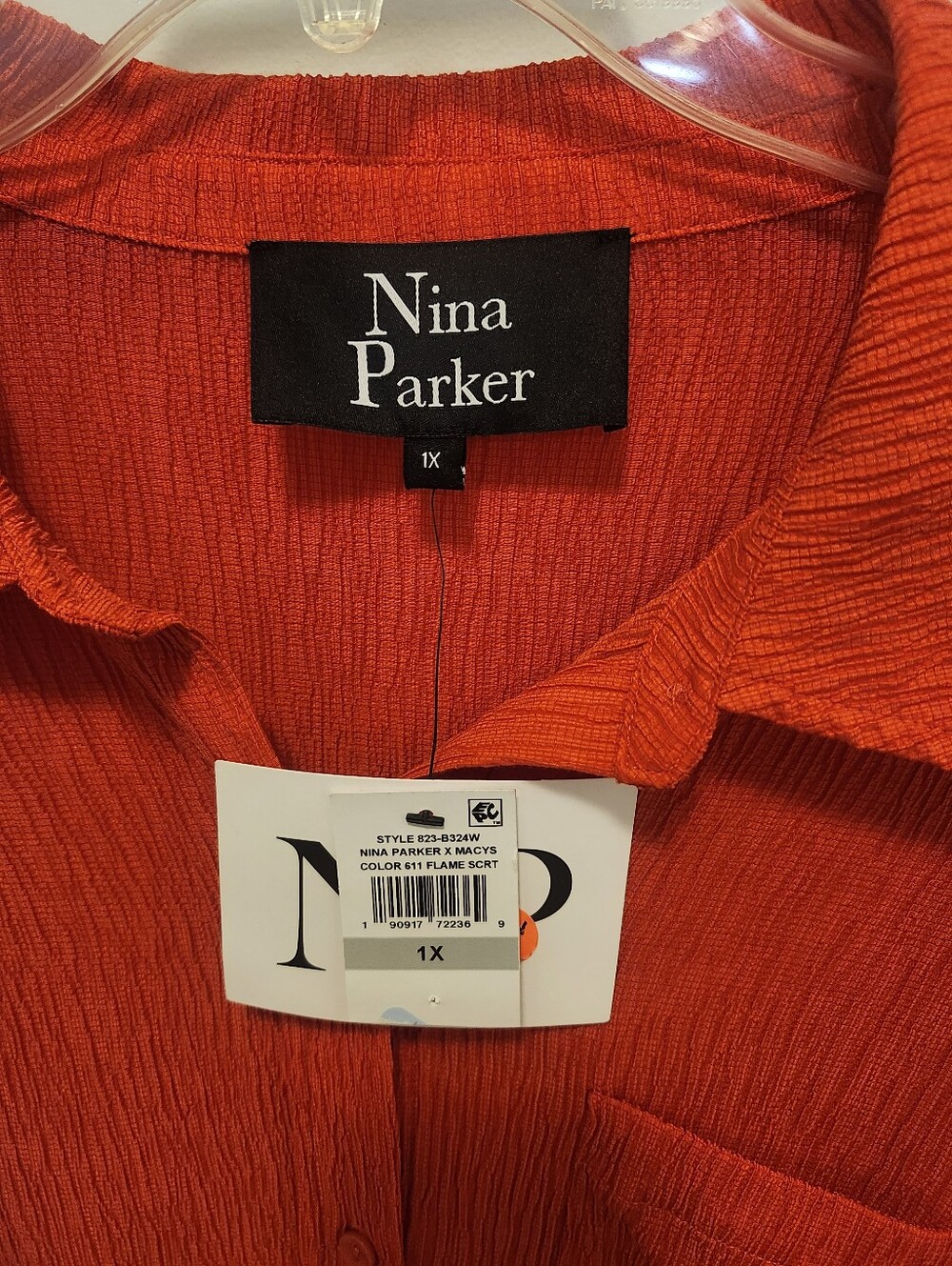 Nina Parker Textured Button-Down Shirt in Bright Red Women's Size 1x - Picture 5 of 5